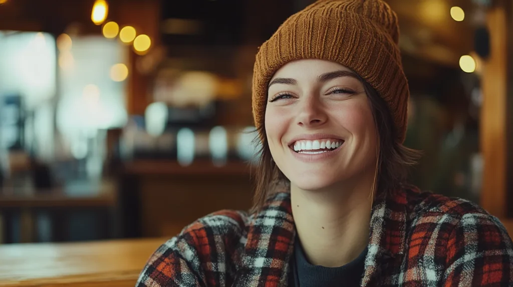 What Kind of Lesbian Am I Quiz: Discover Your True Vibe & Identity 4 Androgynous lesbian smiling at café