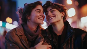 Lesbian couple at Hollywood film premiere