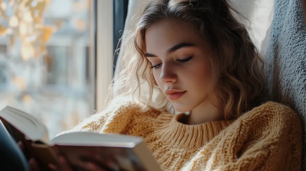 Types of Lesbians: 9 Lesbian Archetypes Explained with Memes & Style 3 soft femme lesbian reading by window