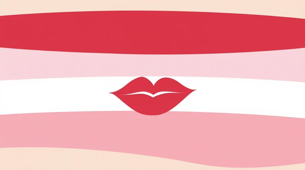 Lesbian Flag: Meaning, History, and Why There Are Two Versions 4 Lipstick Lesbian Flag with shades of pink, white, red, and a lipstick kiss mark in the center, created in 2010 to represent femme lesbians