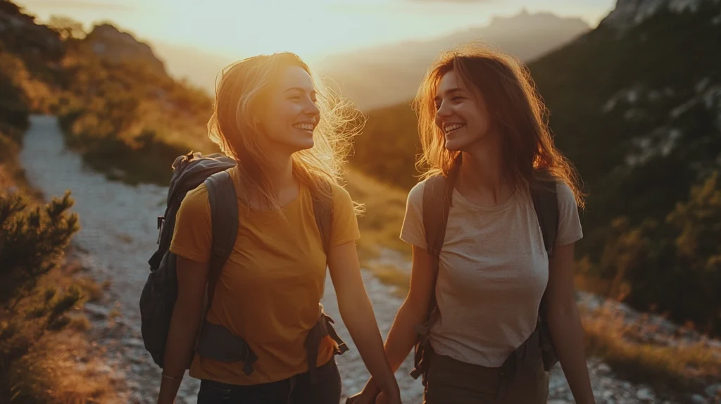 How to Get a Girlfriend as a Lesbian: Top 7 Tips That Work 4 Lesbian couple hiking together on a scenic mountain trail