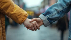 Lesbian couple in front of a fertility clinic USA