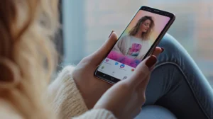 Lesbian woman using dating apps on phone