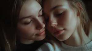 lesbian couple looking emotionally distant after argument