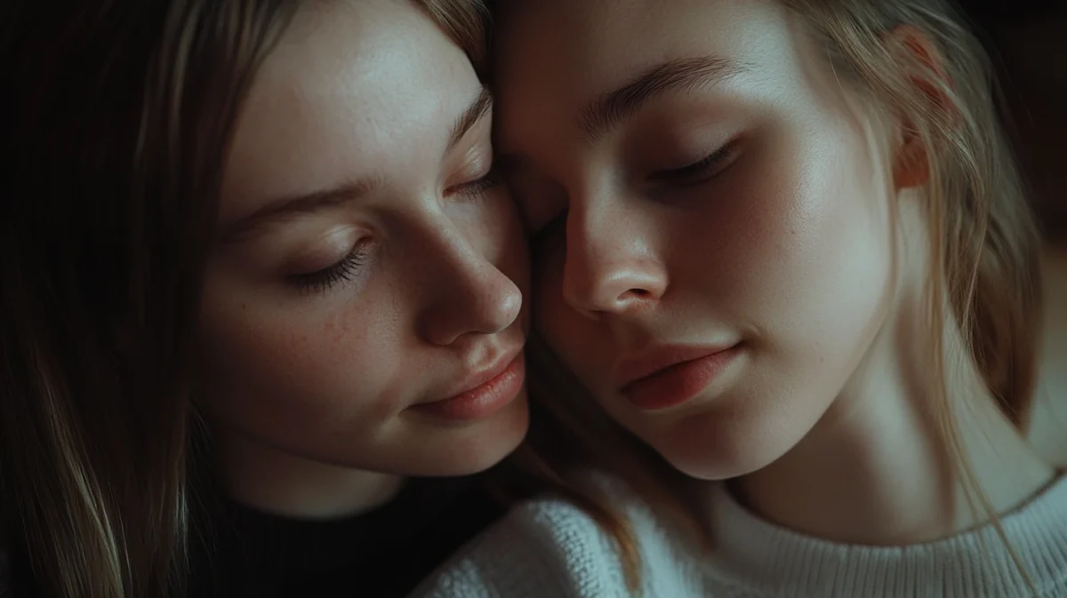 lesbian couple looking emotionally distant after argument