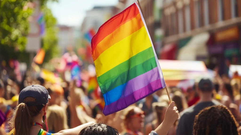 Lesbian Flag Meaning: History, Colors, and Symbolism Explained 4 Lesbian pride flag at a LGBTQ+ Pride event