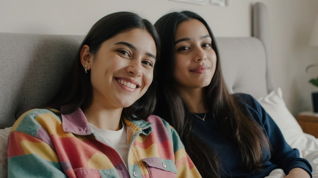 Is Wednesday Lesbian? The Truth Fans Need to Know 2 Realistic close-up of two teenage girls in colorful